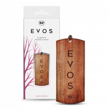 Branduri - Odorizant Auto din Lemn Masiv K2 EVOS UNICORN, Parfum Fructat (Piersică, Plumeria, Santal), Design Dog Tag