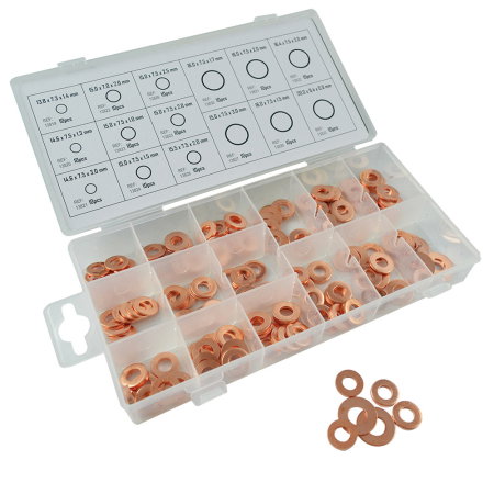 Saibe (Piulite, suruburi si saibe) - Trusa saibe cupru pentru injectoare 150 pc