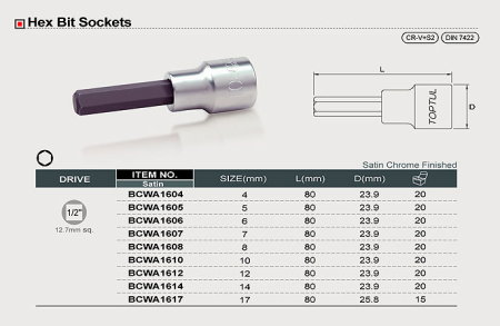 Tubulare cu torx, E-uri si hexagon (Scule si echipamente service) - Tubulara hexagonala cu bit 1/2 6mm