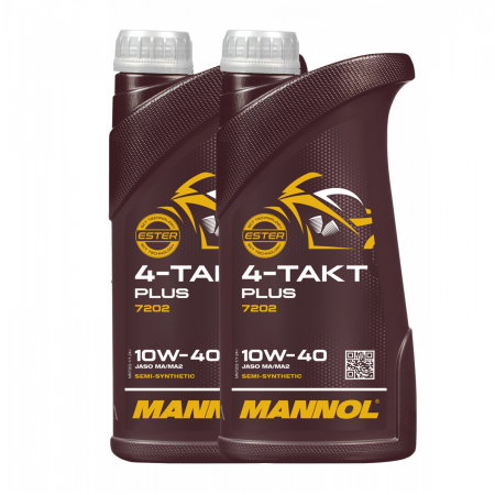 Consumabile Moto - Pachet 2 litri Ulei Motor MANNOL 4-Takt Plus 10W40 Sintetic cu Ester (Moto 4T, Ambreiaj Umed)