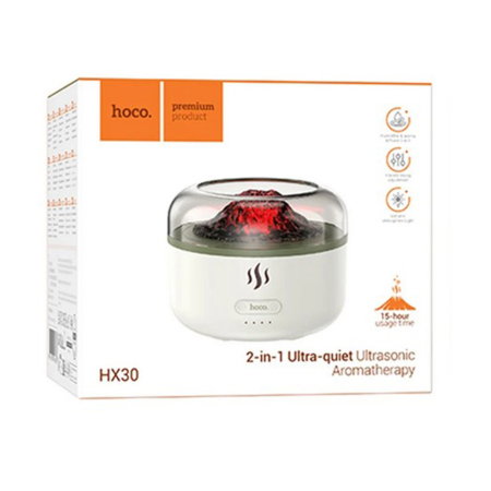 Casa si Gradina - Umidificator Auto si Casa Hoco HX30, Difuzor Aromaterapie, 300ml, Alimentare USB, Lumina Ambientala, Portabil, Alb