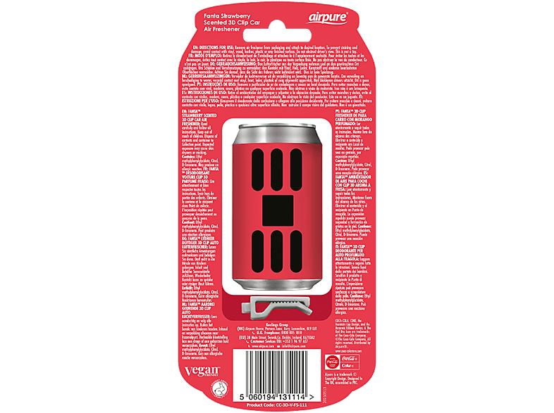 AIRPURE Odorizant auto, bautura racoritoare 3D, capsuni Fanta