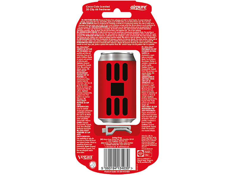 AIRPURE Odorizant auto, cutie de sifon 3D, Coca Cola original