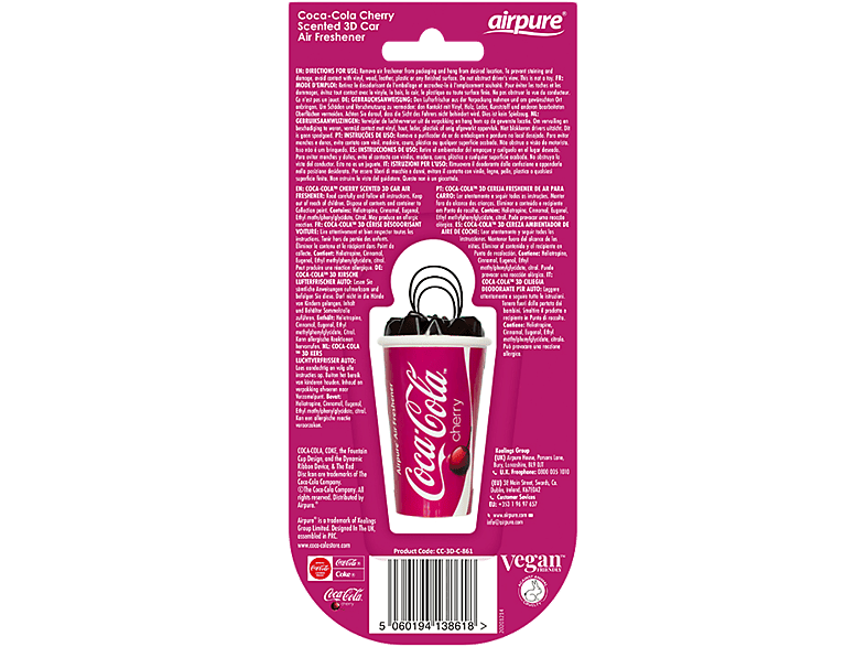 AIRPURE Odorizant pentru masina, cana 3D, cirese Coca Cola