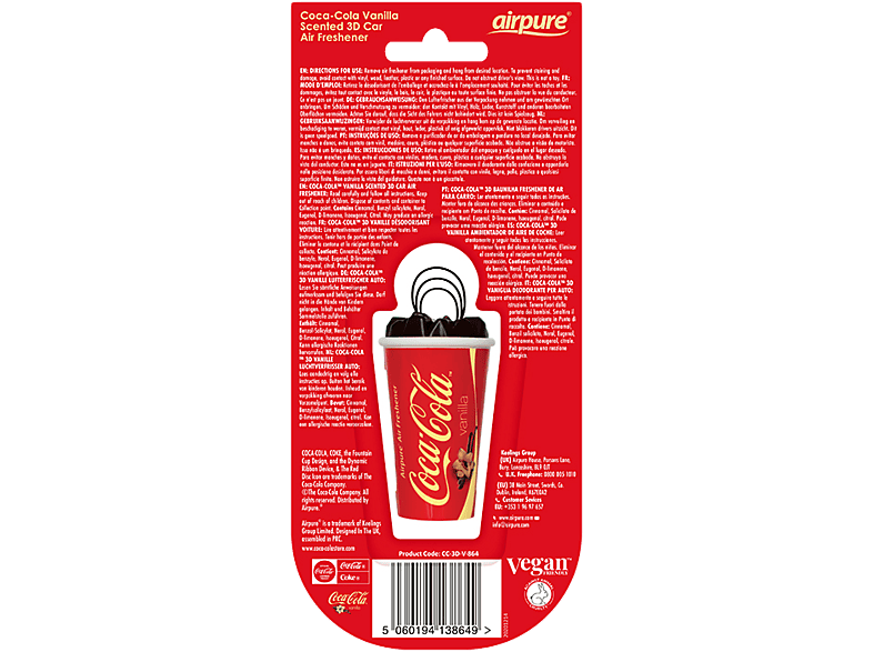 AIRPURE Odorizant pentru masina, ceasca 3D, Coca-Cola vanilie