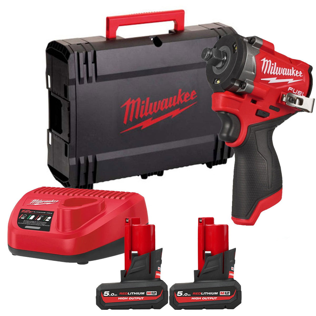 Cheie compacta de impact ½ Milwaukee M12 FCIWF12G3-502X FUELtm cu inel de fixare, 1 x acumulator M12 HB5, 1 x incarcator C12 C, 1 x cutie HD, cod