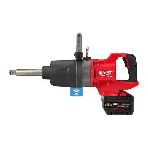 Cheie de impact 1 ONE-KEYtm M18 FUELtm cu maner-D, cuplu ridicat, inel de fixare si gat lung cu un acumulator Forge M18FB12 de 18V cu 12Ah,incarcator