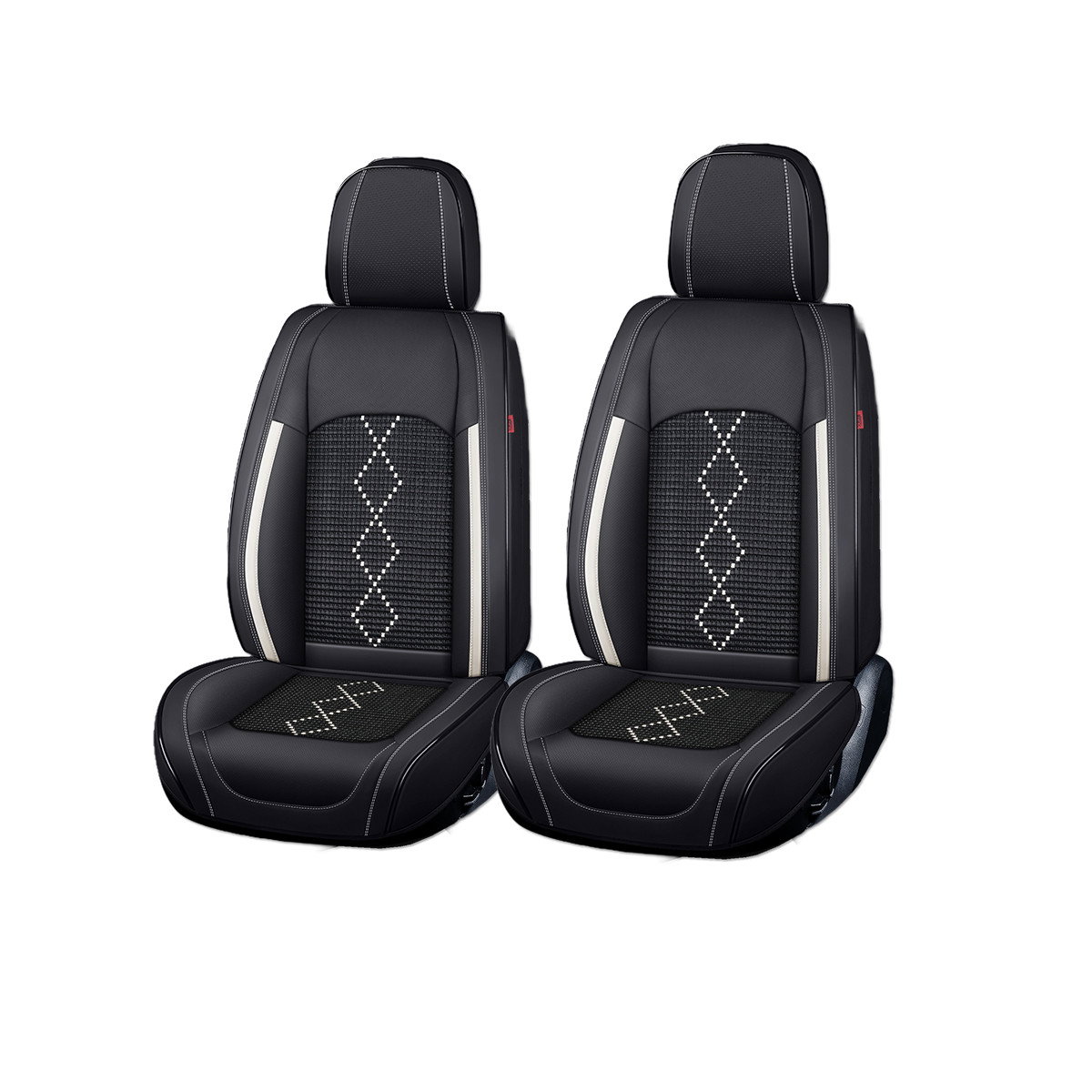 Huse auto premium 5 locuri Carguard Deluxe piele ecologica perforata si textil - negru - alb