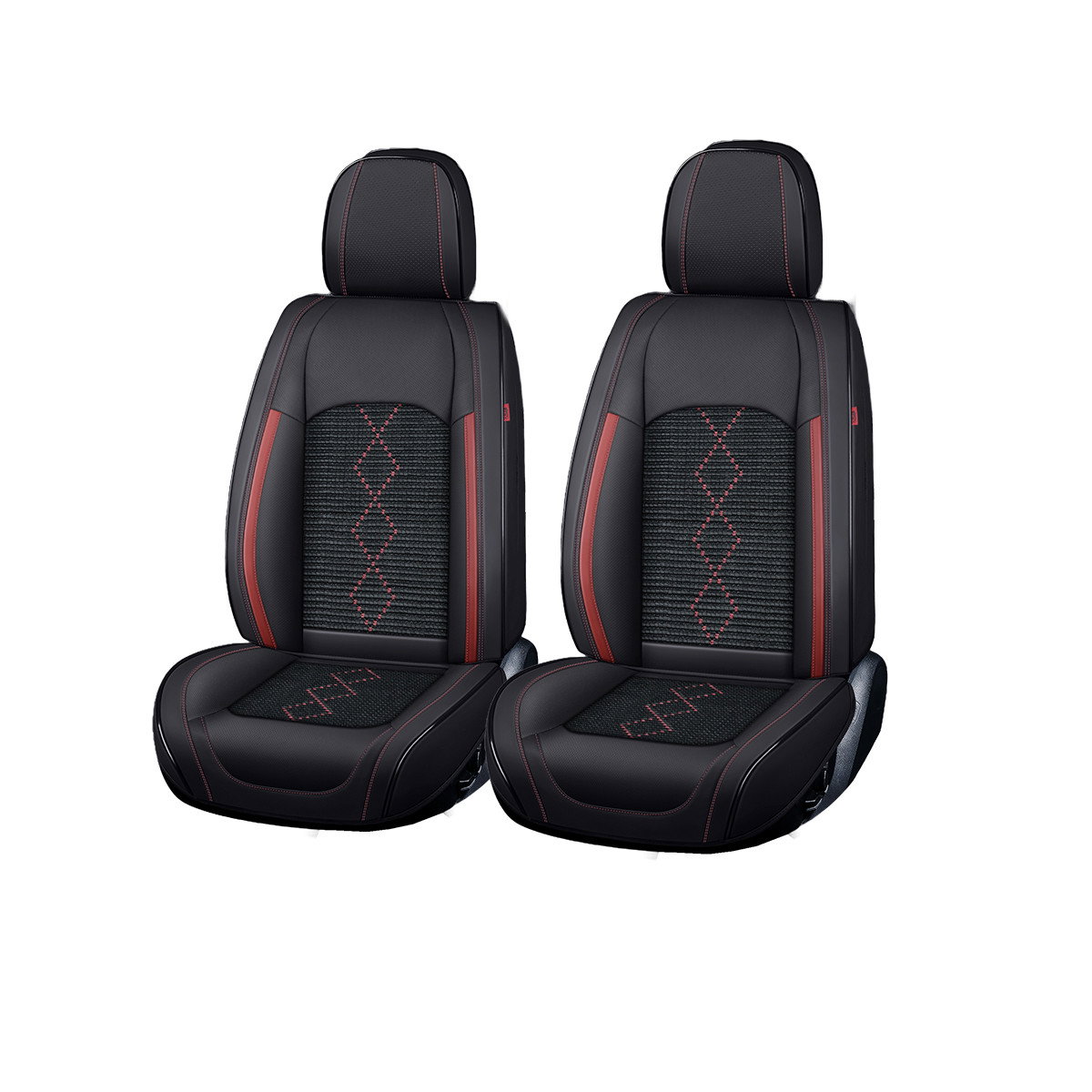 Huse auto premium 5 locuri Carguard Deluxe piele ecologica perforata si textil - negru - rosu inchis