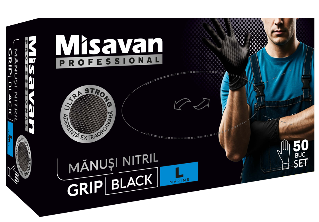 Manusi nitril Grip Misavan - negru - marimea L 50 buc.