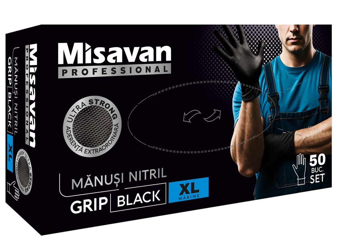 Manusi nitril Grip Misavan - negru - marimea XL 50 buc.