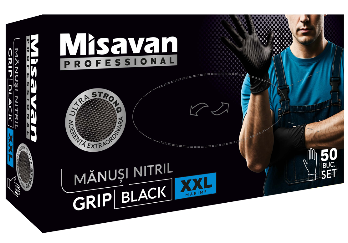 Manusi nitril Grip Misavan - negru - marimea XXL 50 buc.