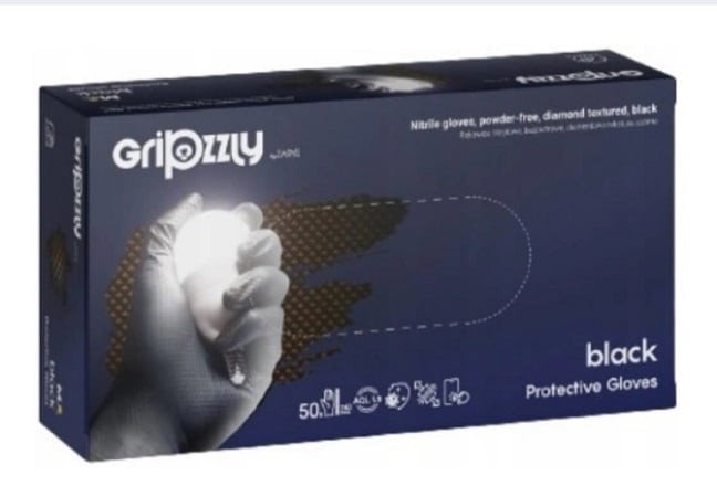 Manusi nitril pentru mecanici, Gripzzly negru, 50 buc set, Marime M