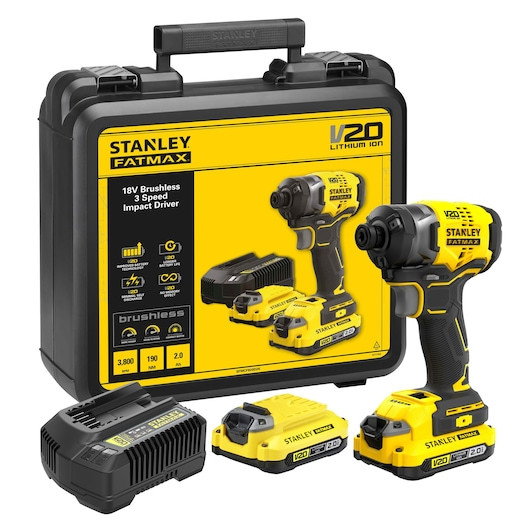 Masina de Insurbat cu Impact 18V, Stanley Fatmax V20, Fara Perii, 3 Viteze, Hex 1 4 , 190Nm, 2 x 2.0