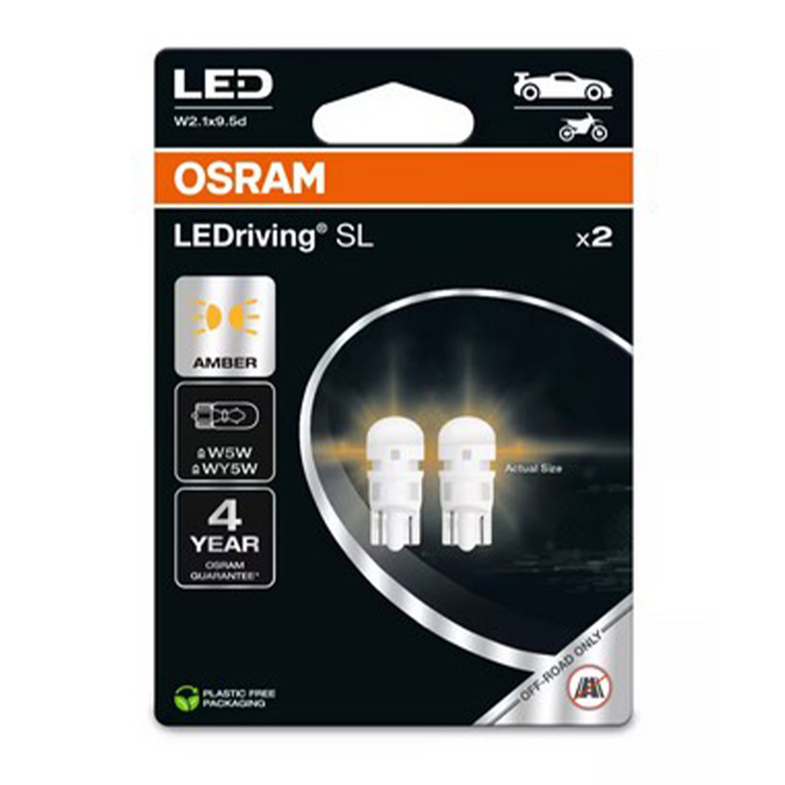 Set 2 Becuri LED W5W OSRAM LEDriving SL Yellow (Amber) - 12V, 1W, 2827DYP