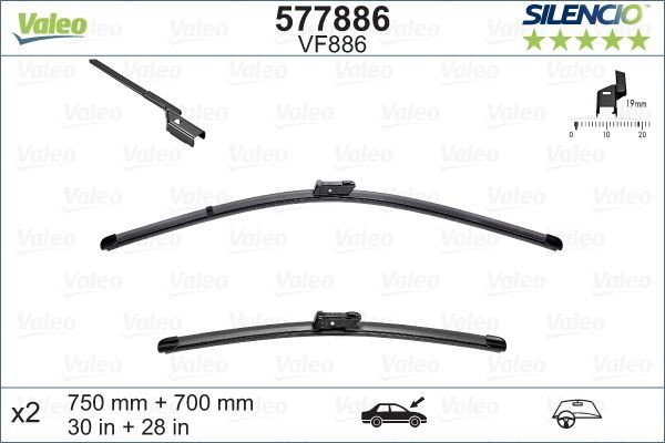 Set lamela stergator Valeo Silencio FlatBlade OE 750 700 mm