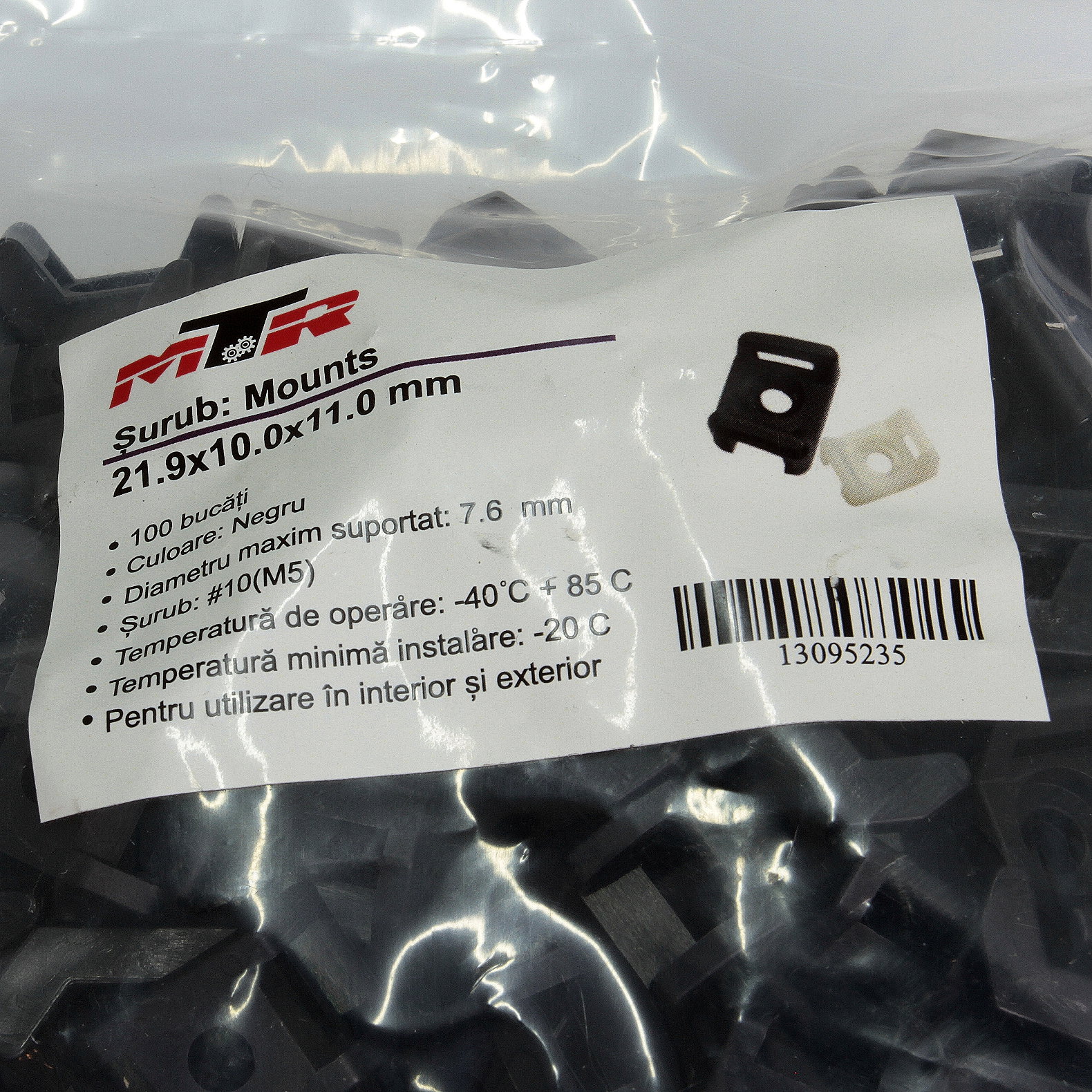 Suport montare surub negru 21.9x10.0x11.0mm 100 buc