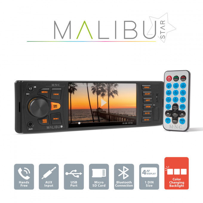 Unitate principala multimedia Malibu Star - 1 DIN - 4 x 50 W - BT - MP3 - AUX - SD - USB