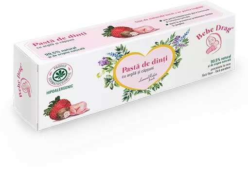 CREME CORP-MASAJ-MAINI -CALCAIE - PASTA DINTI BEBE DRAG ARGILA SI CAPSUNI 50 ML