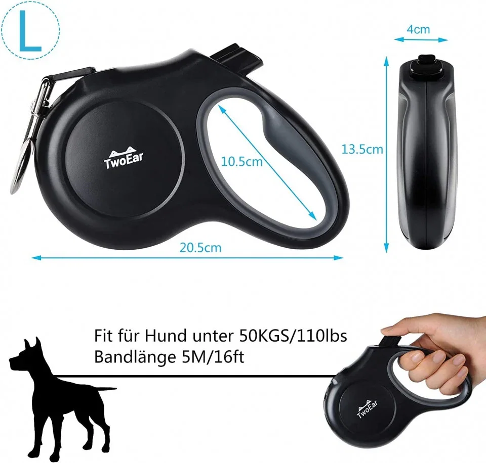 Lesa Retractabila pentru Caini – 5m, Neagra [4]