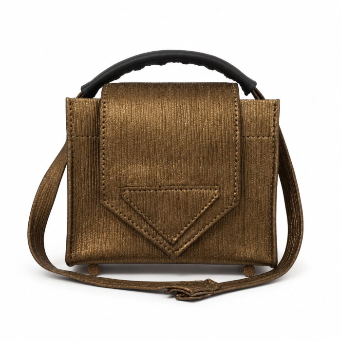 Geanta unicat Antique Bronze, piele bronz metalizat, maner 2 in 1, lucrata 100% manual. Piesa mica, eleganta, singura pe lume. Titi Valenti. [1]