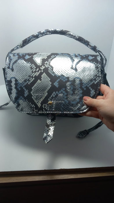 Geantă unicat snake silver-albastru handmade Atelier Edition vedere frontală – Azure Shadow Titi Valenti [8]