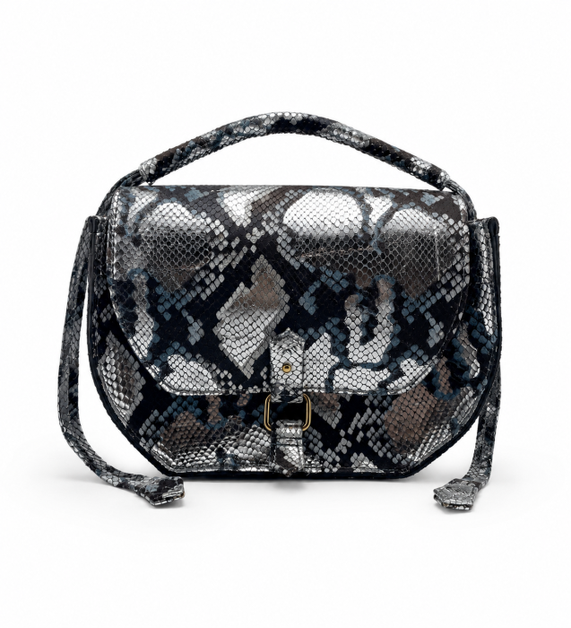 Geantă unicat snake silver-albastru handmade Atelier Edition vedere frontală – Azure Shadow Titi Valenti [1]