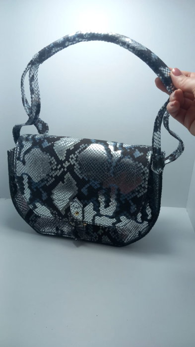 Geantă unicat snake silver-albastru handmade Atelier Edition vedere frontală – Azure Shadow Titi Valenti [7]