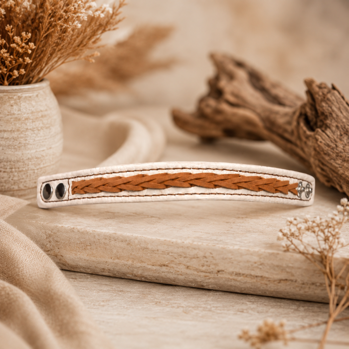 Brățară Handmade Piele Naturală Bej Light Croco [2]