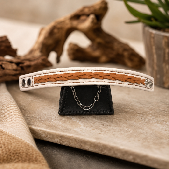 Brățară Handmade Piele Naturală Bej Light Croco [3]