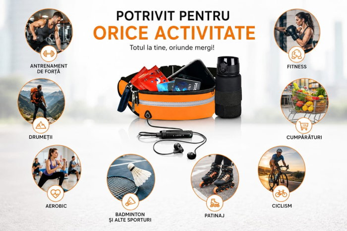 Centura drumetii cu suport telefon si casti – portocaliu/negru [3]