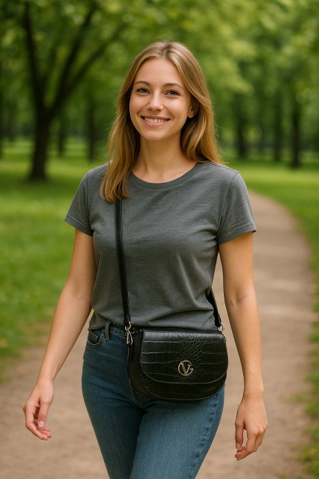 Geanta Crossbody din Piele Ecologica Negru Croco [4]