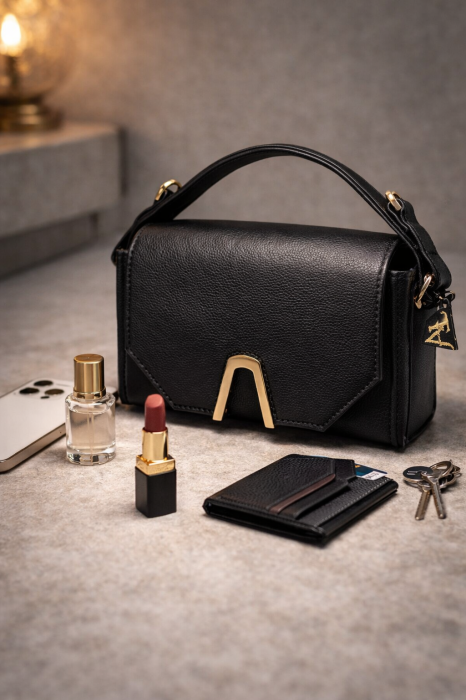 Geanta dama din piele naturala Black Beauty Gold Accent [4]