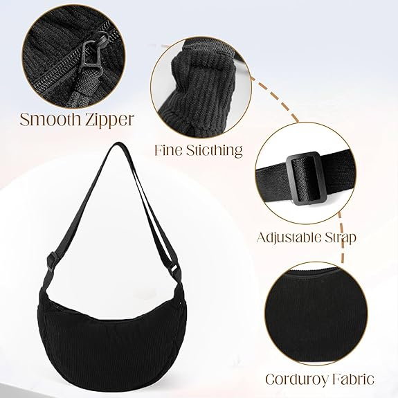 Geanta Half Moon Crossbody Valeria, Spatioasa si Usoara, Din Catifea Reiata [5]