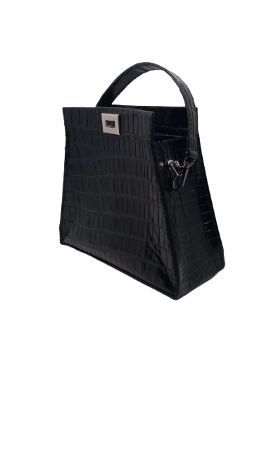 Geanta de Piele Trapez Noir Croco, negru,eleganta [4]