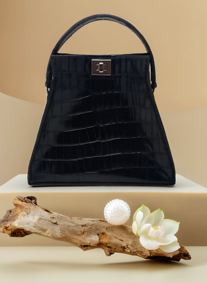 Geanta de Piele Trapez Noir Croco, negru,eleganta [2]