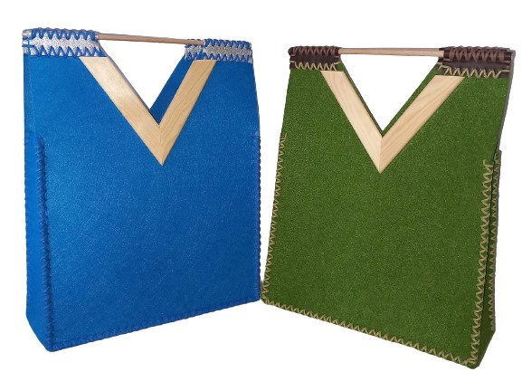 Geanta Casual Handmade Albastra, Lemn Fetru, Unicat [3]