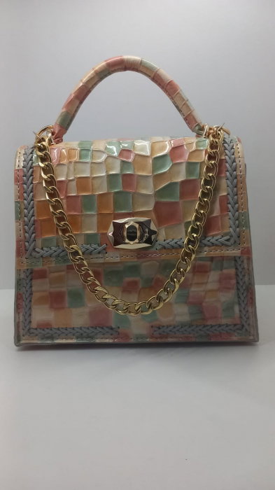 Geantă handmade din piele naturală mozaic pastel Titi Valenti [6]