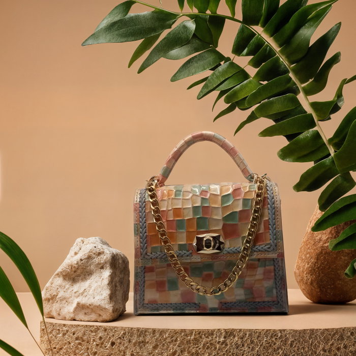 Geantă handmade din piele naturală mozaic pastel Titi Valenti [5]