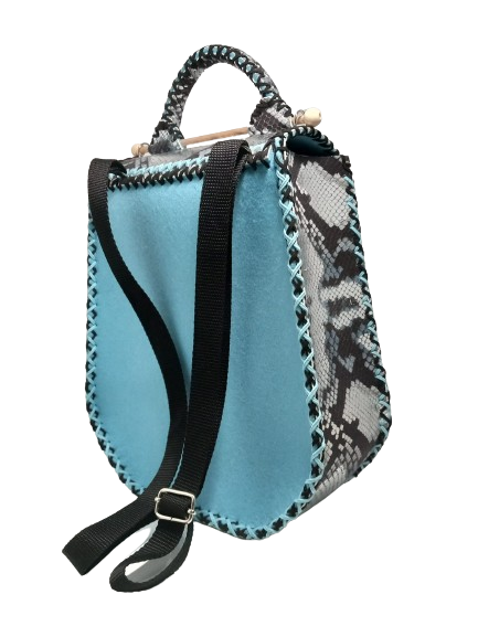 Rucsac Handmade Piele Snake, 2 Culori, Albastru [4]