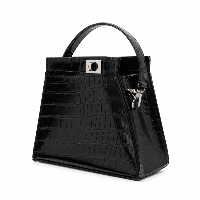 Geanta de Piele Trapez Noir Croco, negru,eleganta [1]