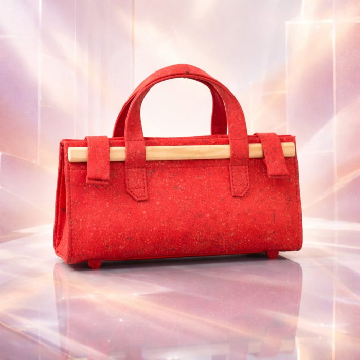 Geantă Unicat Handmade Scarlet Wood Piele Naturală Roșie cu Lemn [5]