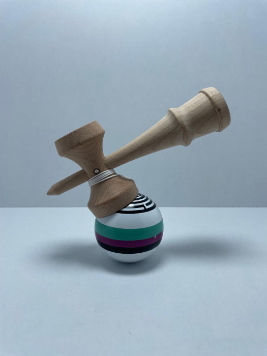 Kendama X Originala Profesionala Flippy 18 cm, Rubber cu Dungi [1]