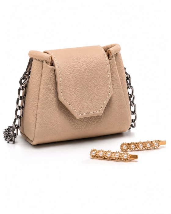 Mini Geantă Handmade Piele Naturală Sandy Pearl [10]