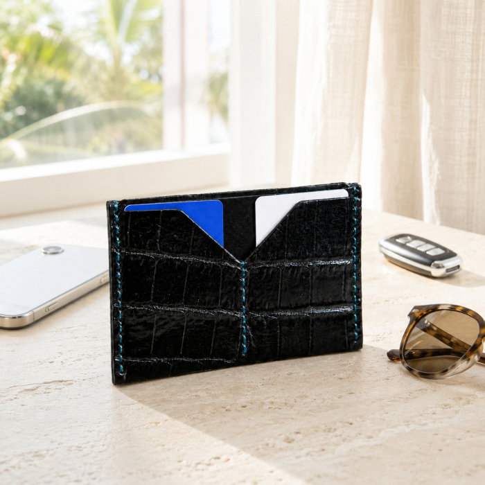 Portcard Croco Negru , 4 Locuri + Buzunar CI mare [2]