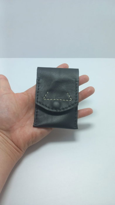 Portcard cu 3 locuri, handmade, piele naturala alb-negru [5]