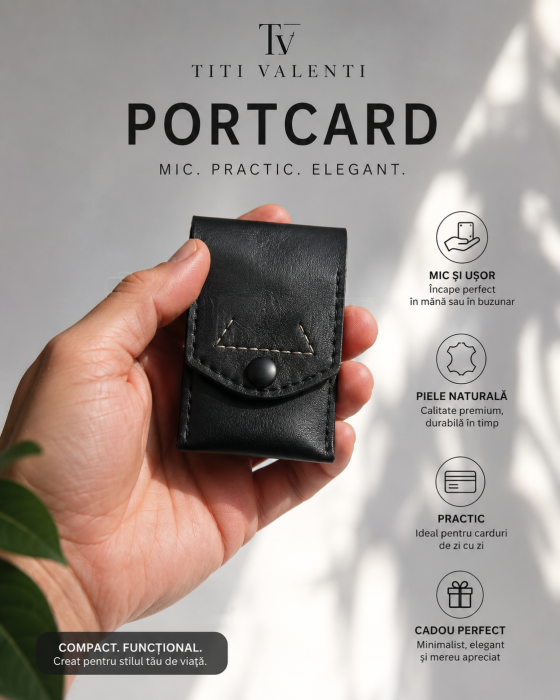 Portcard cu 3 locuri, handmade, piele naturala alb-negru [3]