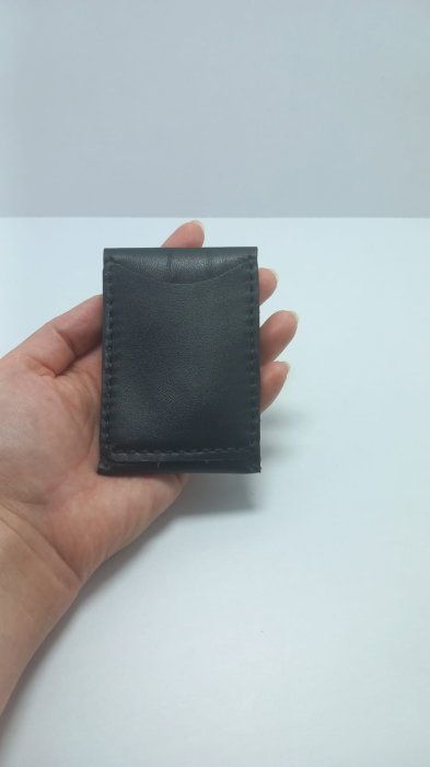 Portcard cu 3 locuri, handmade, piele naturala alb-negru [8]