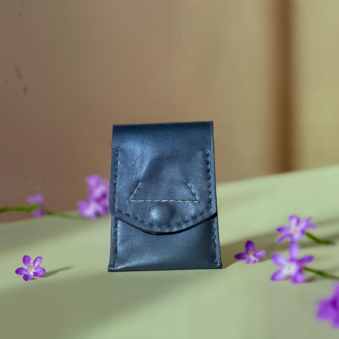 Portcard cu 3 locuri, handmade, piele naturala alb-negru [4]