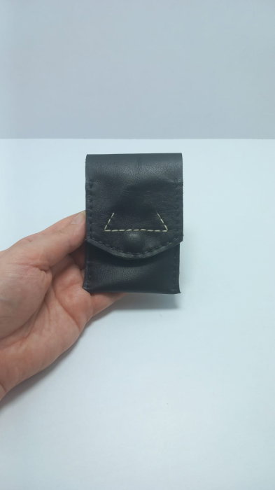 Portcard cu 3 locuri, handmade, piele naturala alb-negru [6]